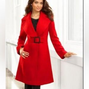 Jessica Simpson Belted Wool Blend Coat In Red